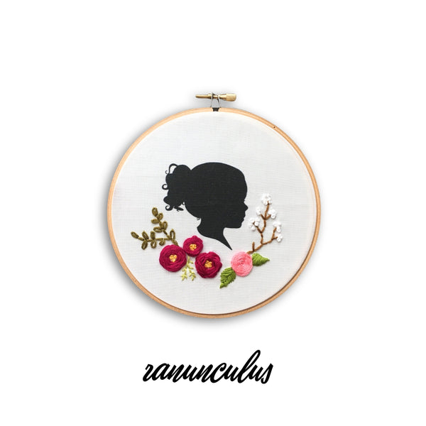 Silhouette Embroidered Hoop (with two portraits) From the Archives