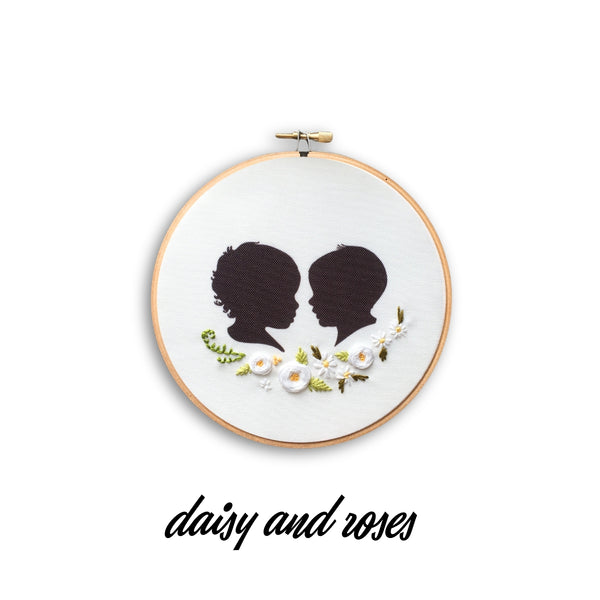 Silhouette Embroidered Hoop (with two portraits) From the Archives