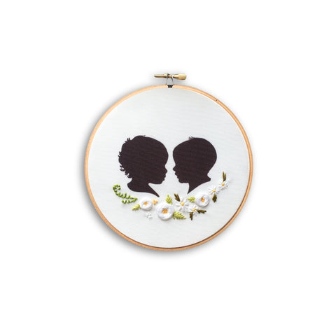 Silhouette Embroidered Hoop (with two portraits)