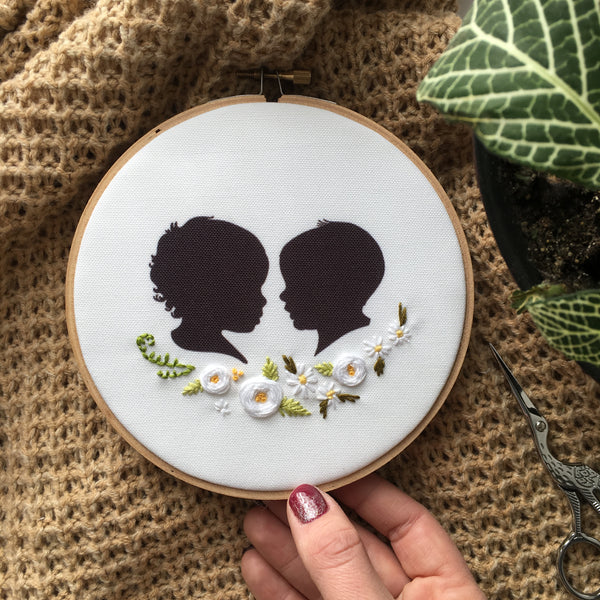 Silhouette Embroidered Hoop (with two portraits)