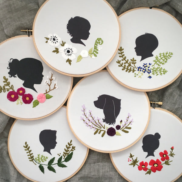 Silhouette Embroidered Hoop (with two portraits)